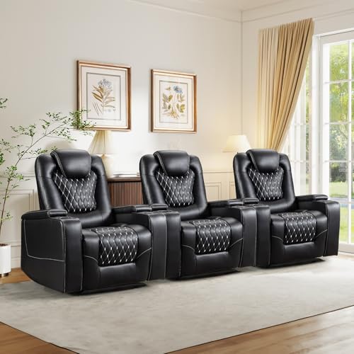 ANJ Power Recliner Chair with USB Ports and Cup Holders, PU Leather, Red R855581