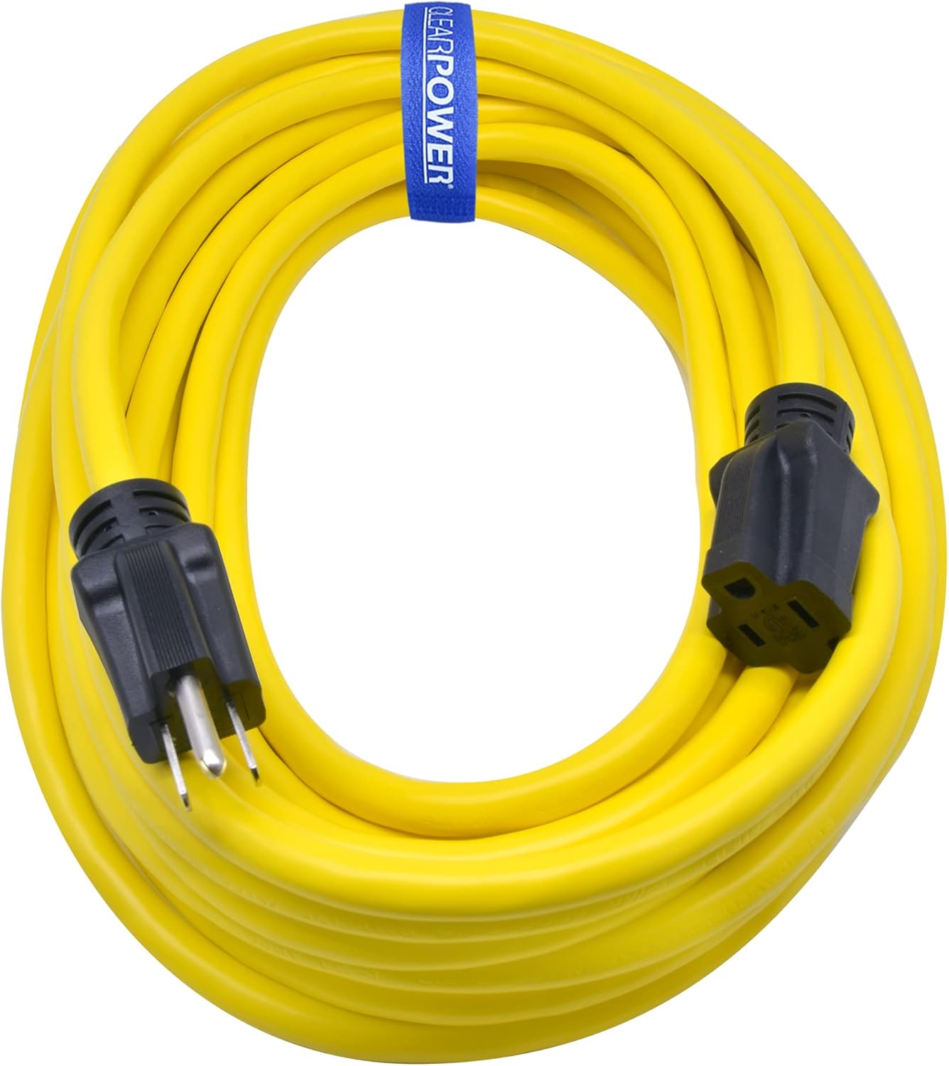 Clear Power 50 ft Heavy Duty Outdoor Extension Cord 12/3 SJTW, Water & Weather Resistant, Flame Retardant, Yellow, 3 Prong Grounded Plug, CP10145