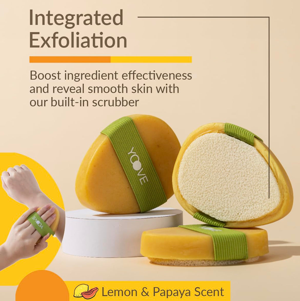 Yoove Turmeric and Kojic Acid Soap with Exfoliating Scrubber, 3-Pack P284