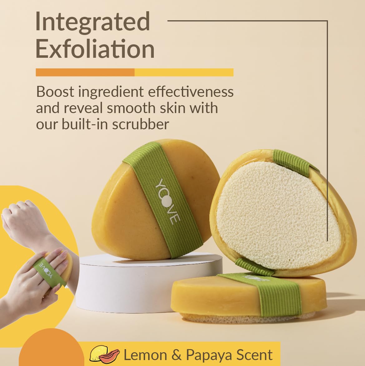 Yoove Turmeric and Kojic Acid Soap with Exfoliating Scrubber, 3-Pack P284