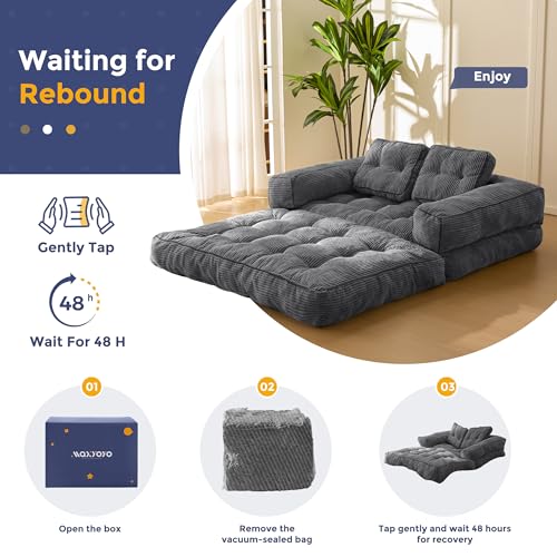 MAXYOYO Folding Sofa Bed L-Shaped Convertible Sleeper Couch with Pillow, Dark Grey X9070