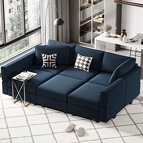 Belffin Modular Velvet Sectional Sofa with Chaise Lounge and Storage, Grey T418154