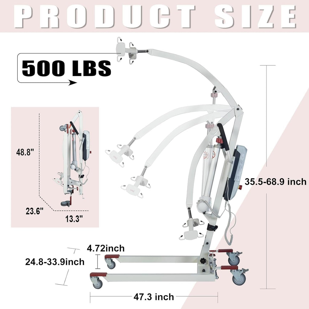 Foldable Electric Patient Transfer Lift with 2 Slings, 500lbs Capacity W76098