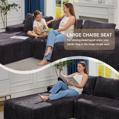 Modular Sectional Sofa L-Shape Couch with Oversized Chaise, Grey Stripe I49459