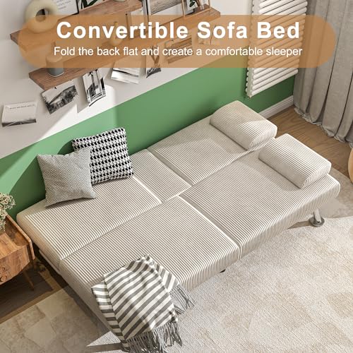 Shahoo Modern Linen Upholstered Convertible Futon Sofa Bed with Removable Armrests M32266