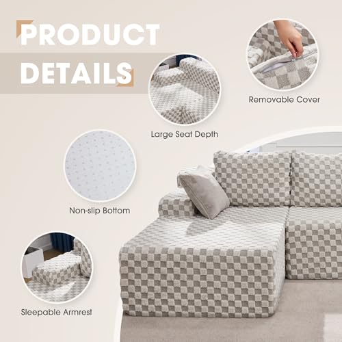 Modular Sectional Sofa L-Shape Couch with Oversized Chaise, Grey Stripe I49459