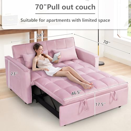 3 in 1 Convertible Sleeper Sofa Bed Futon with Adjustable Backrest, Velvet, Black Q74350