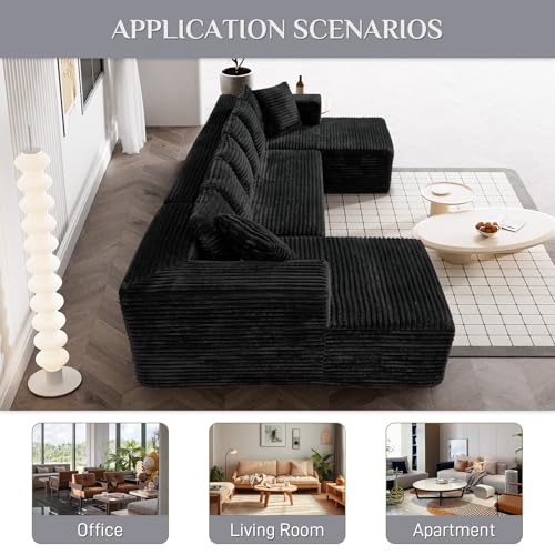 131" Modular Sectional Sofa Cloud Couch, Corduroy Memory Foam Black O10952