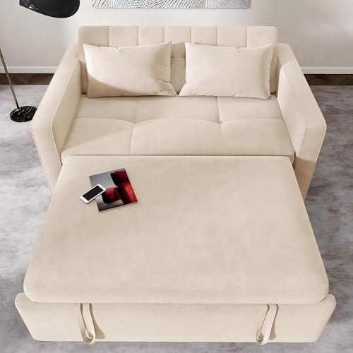 DWVO 55" Convertible Sofa Bed, 3-in-1 Sleeper Sofa with Pull-Out Bed, Linen Futon Couch W749781