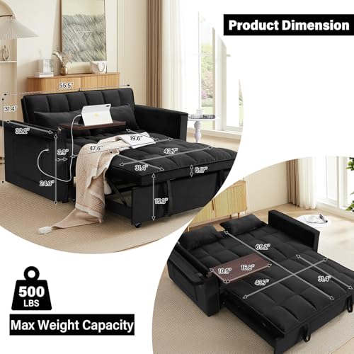 WIIS' IDEA Convertible Sofa Bed 3-in-1 Velvet Sleeper with Adjustable Backrest, Gray L188547