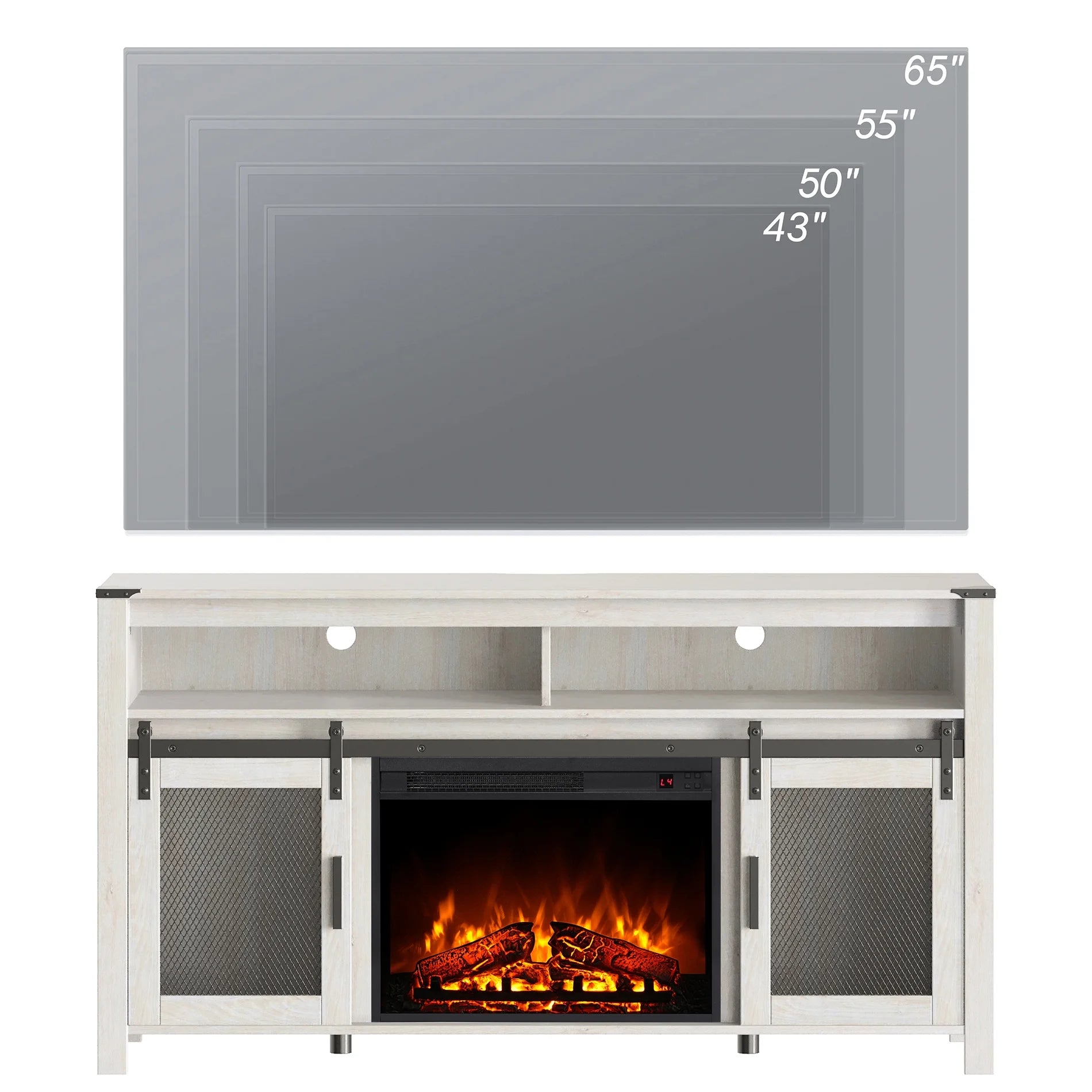 WAMPAT Farmhouse Fireplace TV Stand for 65+ Inch TV with Electric Fireplace, Antique White N223