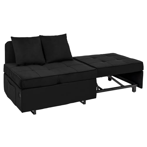 Velvet Convertible Sofa Bed Sleeper Chair with 2 Throw Pillows, Dark Grey U621331