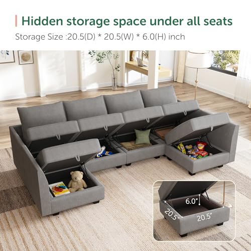 HONBAY Modular Sectional Sofa U Shaped with Storage, Grey G638
