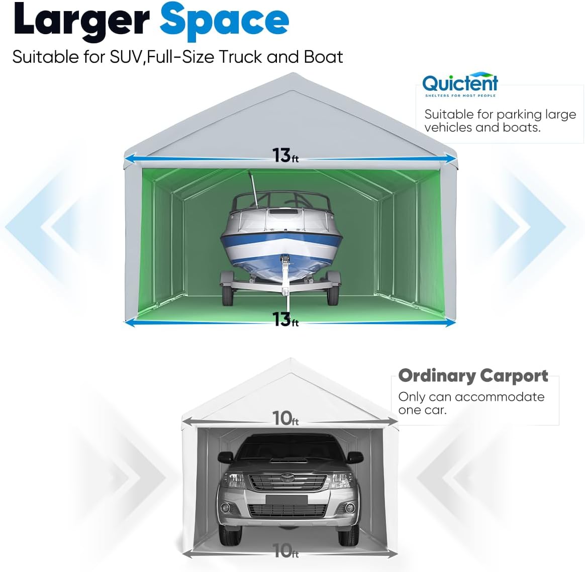 Quictent 13'x20' Heavy Duty Carport Galvanized Car Canopy Outdoor Boat Shelter - Silver Gray X40987