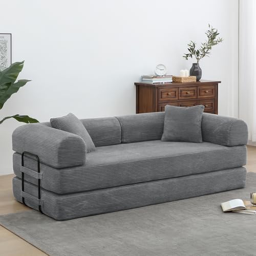 Corduroy Convertible Sleeper Sofa Bed with Pillow, Beige S401207