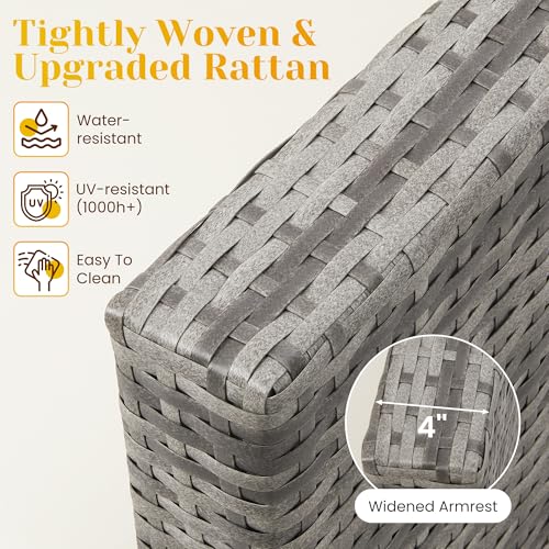 Outdoor Patio Furniture Set with Glass Tea Table, PE Rattan Wicker, Grey V687