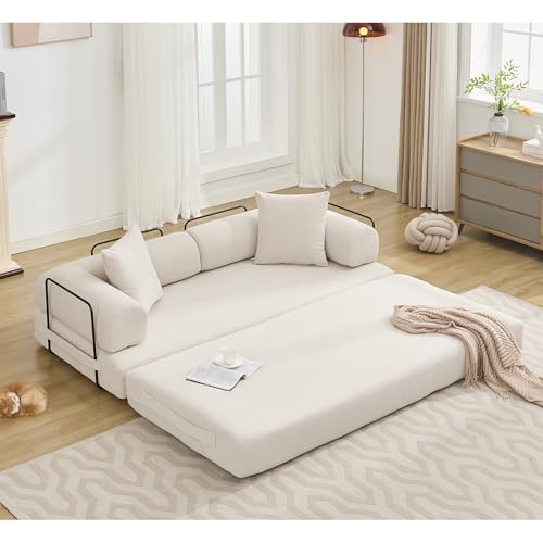 Corduroy Convertible Sleeper Sofa Bed with Pillow, Beige S401207