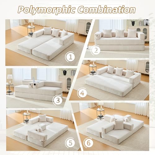 Corduroy Convertible Sleeper Sofa Bed with Pillow, Beige S401207