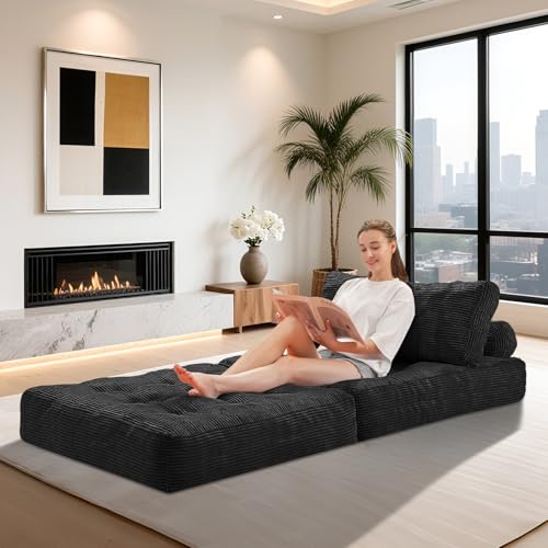 HABUTWAY Folding Sofa Bed Convertible Sleeper Chair with Dual-Pillow, Black D26880