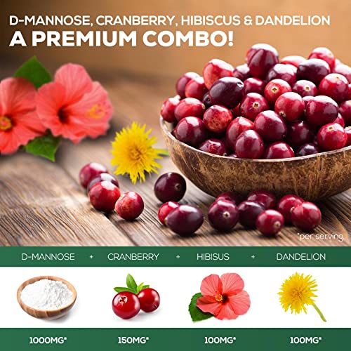 D-Mannose & Cranberry Extract 1350mg, Urinary Tract Health Support, Non-GMO, Vegan - 180 Capsules U539