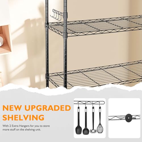 6 Tier Storage Shelves with Wheels, Heavy Duty Adjustable Metal Shelving Rack, Black T460