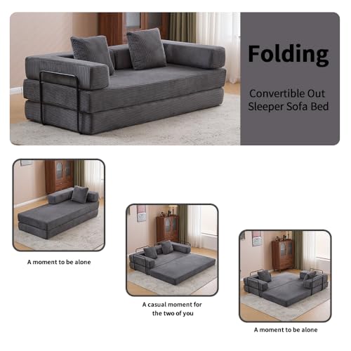 Corduroy Convertible Sleeper Sofa Bed with Pillow, Beige S401207
