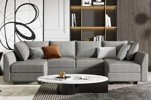 HONBAY Modular Sectional Sofa U Shaped with Storage, Grey G638