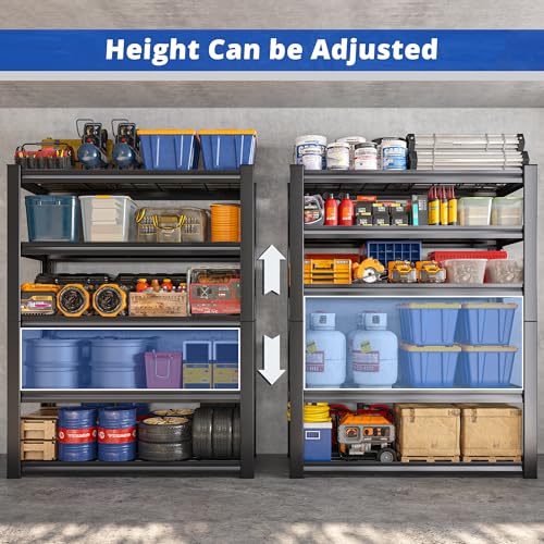 REIBII 3010LBS Storage Shelves 72" H Heavy Duty Metal 5 Tier Adjustable Shelving, Black B7978