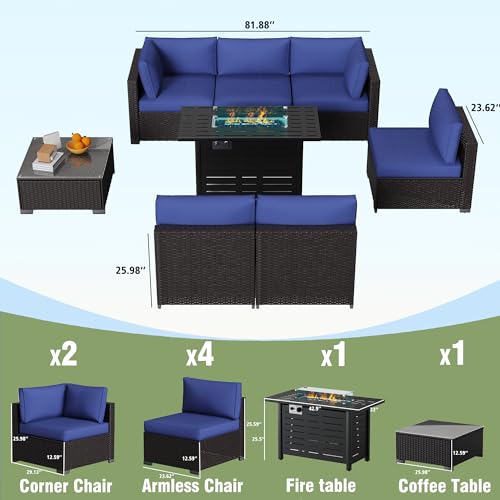 KIGOTY Patio Furniture Set 7 Pieces Outdoor Sectional Sofa with Cushions and Glass Coffee Table B60021