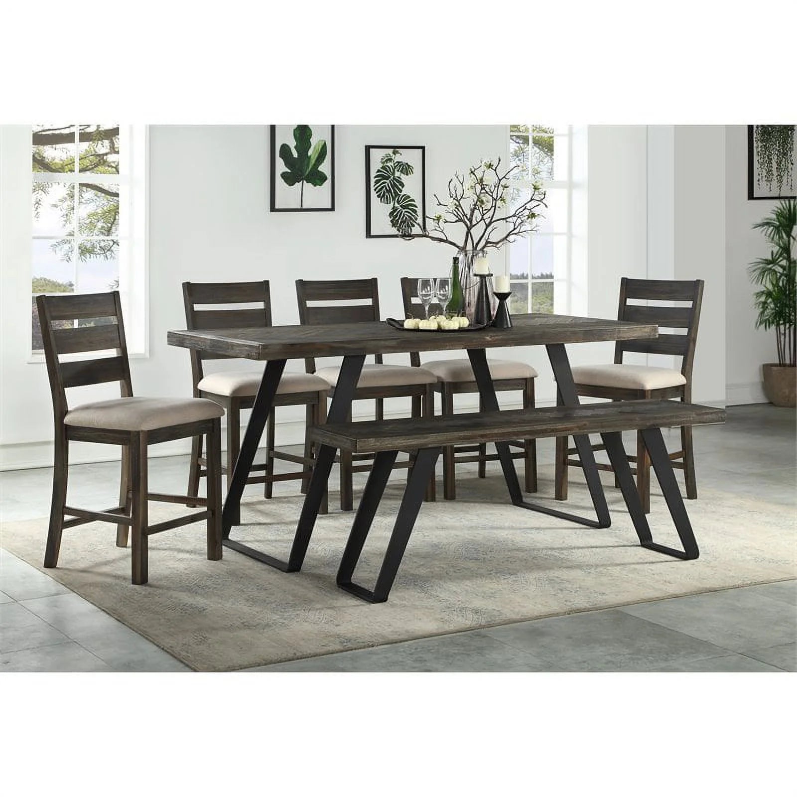 Pemberly Row Aspen Court Wood Herringbone Counter Height Dining Table Q9177