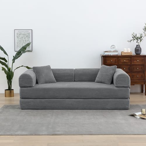 Corduroy Convertible Sleeper Sofa Bed with Pillow, Beige S401207