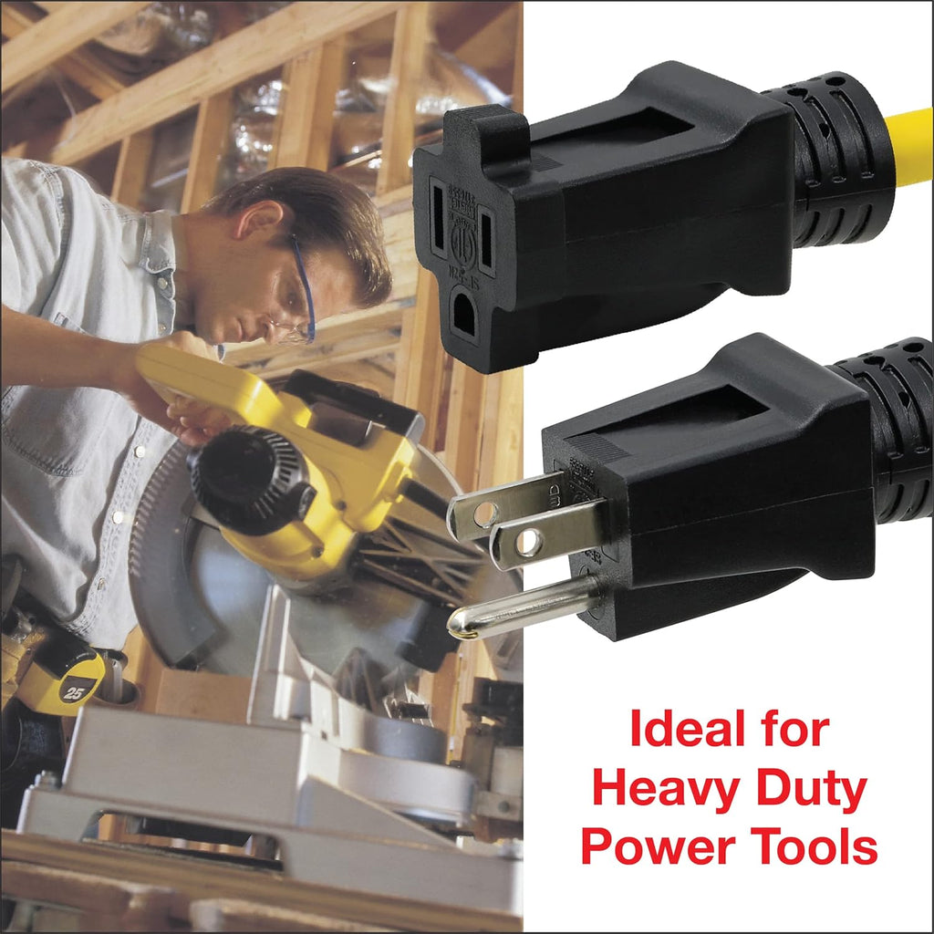 Clear Power 50 ft Heavy Duty Outdoor Extension Cord 12/3 SJTW, Yellow P92716