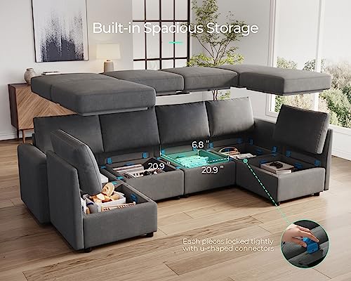 LINSY HOME Modular U Shaped Sectional Sofa with Storage, Blue M8981