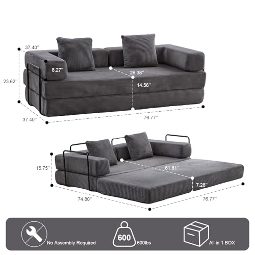 Corduroy Convertible Sleeper Sofa Bed with Pillow, Beige S401207
