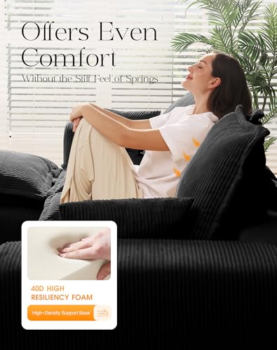 Comfy Cloud Couch with L-Shape Chaise, Modular Sectional Sofa in a Box, Soft Corduroy, Black U67688