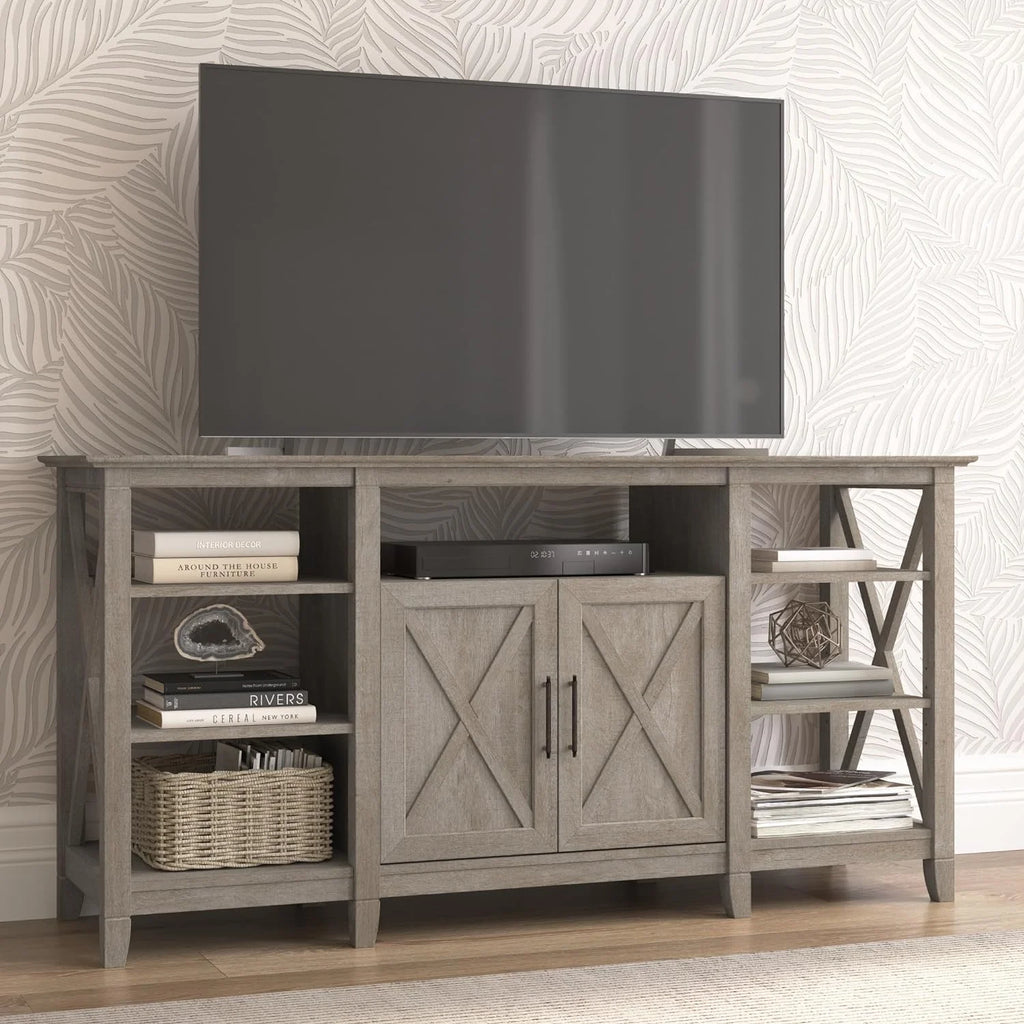 Key West Tall Stand for 65 Inch TV, Farmhouse Entertainment Center, Washed Gray F7941