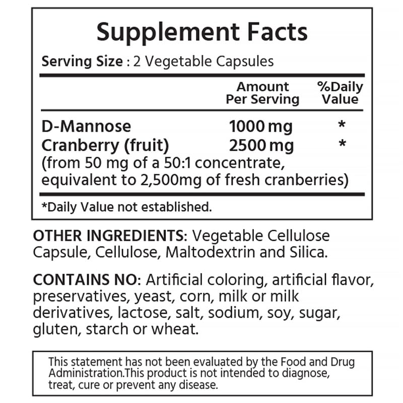 D-Mannose 1000 mg with Cranberry, 120 Vegetable Capsules, Non-GMO B785