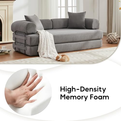 Corduroy Convertible Sleeper Sofa Bed with Pillow, Beige S401207