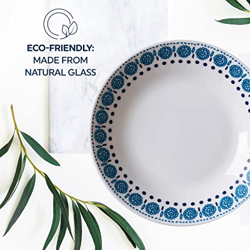 Corelle MilkGlass 4-Piece 8.5" Pasta Bowl Plate Set, Azure Medallion J73416