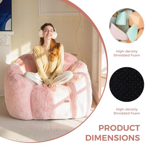 MAXYOYO Floral Shaped Bean Bag Sofa for Adults, Faux Fur, Beige M8911