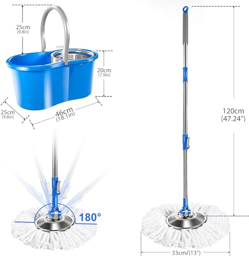 MASTERTOP Mop and Bucket with Wringer Set, Spin Mop with 4 Washable Microfiber Pads R114905