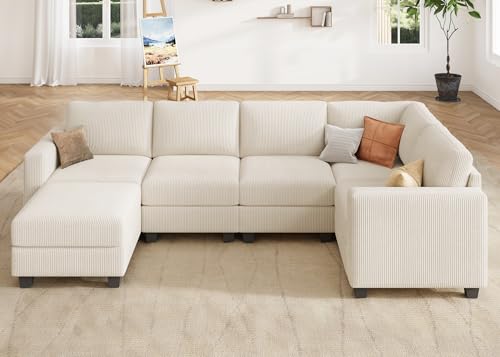HONBAY Corduroy Modular Sectional Couch with Storage, Dark Gray A586576