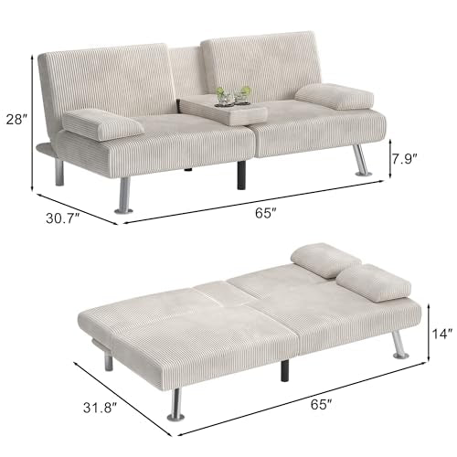 Shahoo Modern Linen Upholstered Convertible Futon Sofa Bed with Removable Armrests M32266