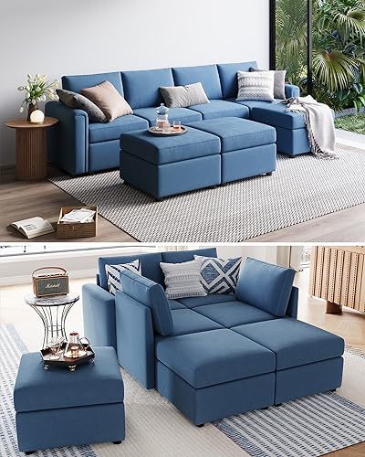 LINSY HOME Modular U Shaped Sectional Sofa with Storage, Blue M8981