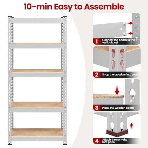 Yaheetech 5-Tier Heavy Duty Garage Shelving Unit, Adjustable Metal Storage Rack, Blue J339478