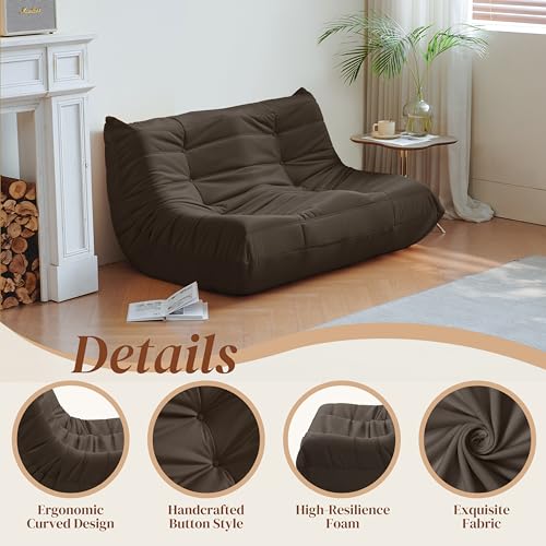 Bean Bag Chair for Adults Suede Microfiber Fireside Floor Chair 3-Seater Beige F151744