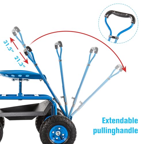 KINTNESS Garden Cart Rolling Work Seat with Tool Tray and Storage Basket Z89476