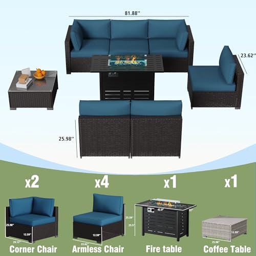 KIGOTY Patio Furniture Set 7 Pieces Outdoor Sectional Sofa with Cushions and Glass Coffee Table B60021