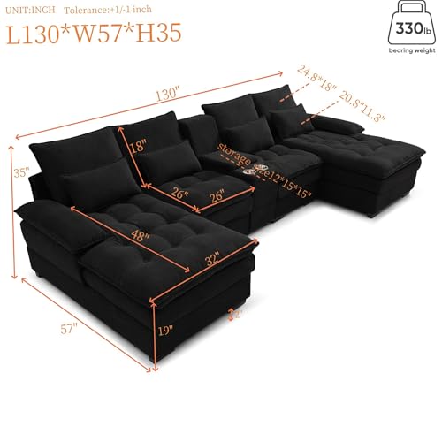 Oversized Modular Sectional Sofa with Movable Ottoman E909