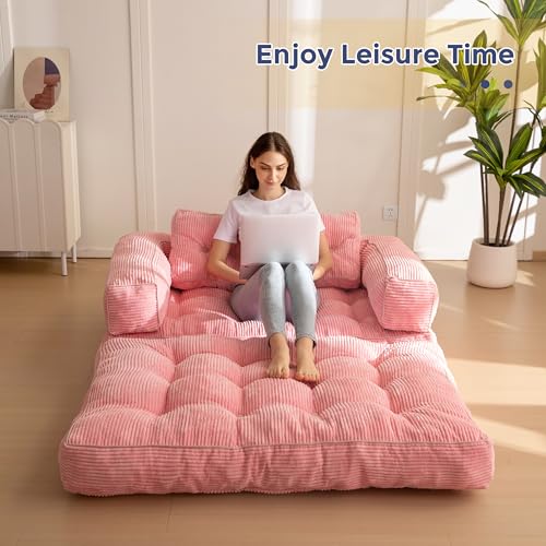 MAXYOYO Folding Sofa Bed L-Shaped Convertible Sleeper Couch with Pillow, Dark Grey X9070